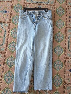 Zara Light Blue Button-Fly Straight Jeans